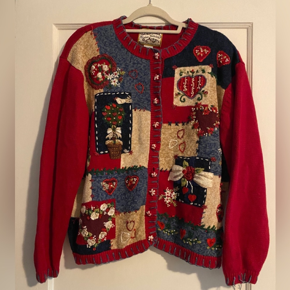 VTG Heirloom Collectibles Valentines Day Hearts Cottagecore Sweater Size XL
